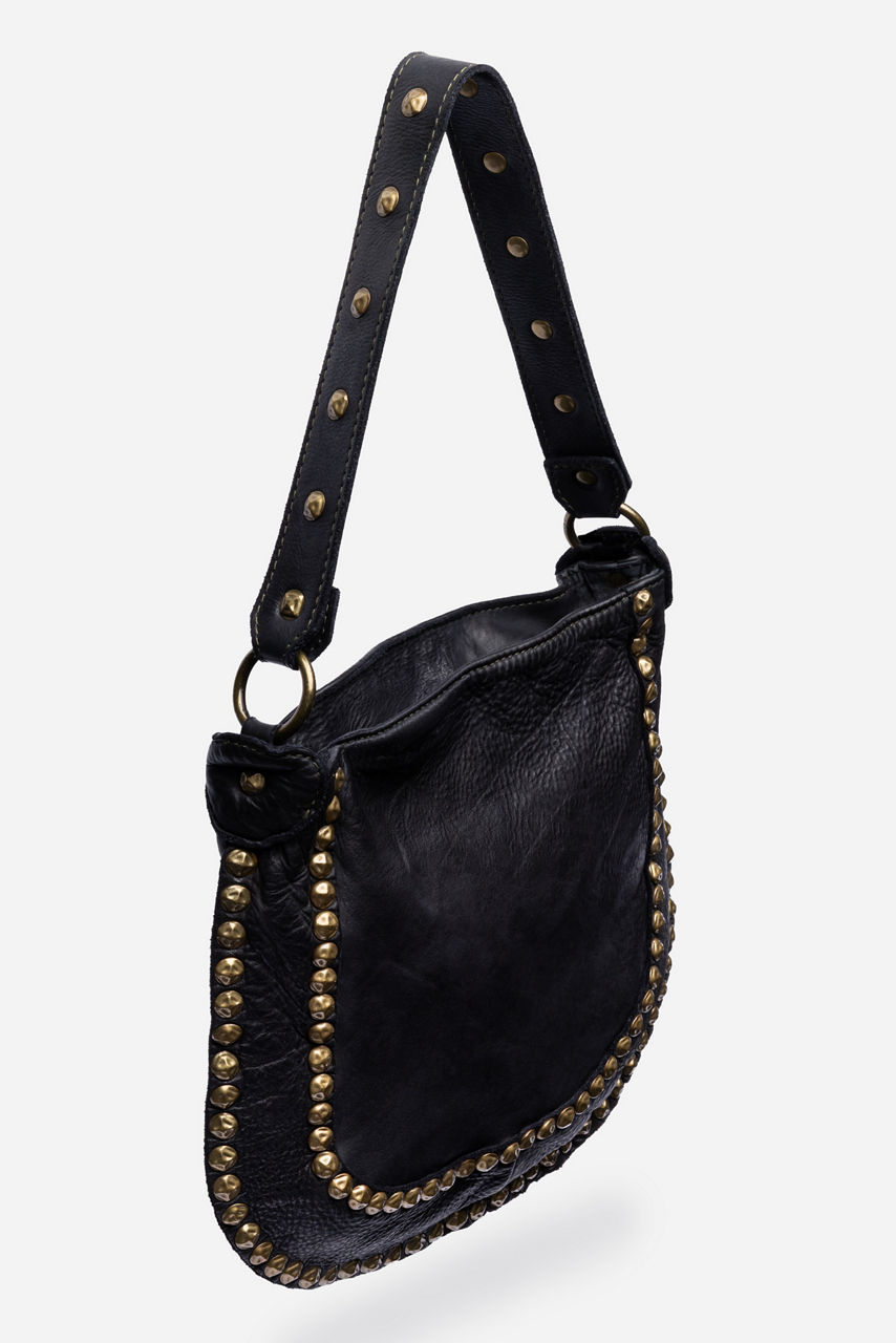 ITALIAN WASHED LEATHER STUDDED SADDLE BAG, , large image 3